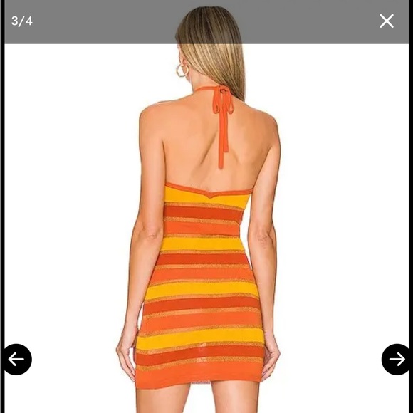 For Love And Lemons Orange and Yellow Striped tori Mini Dress - Picture 2 of 6